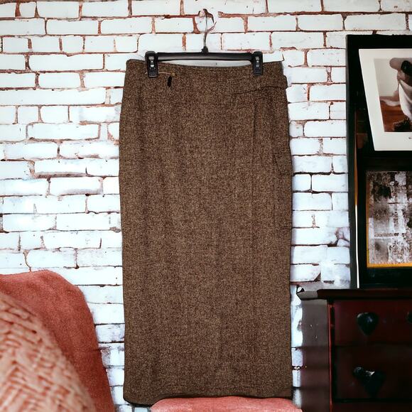 Vintage European Mondi Sport Fall Tweed Skirt Silk/Wool Wrap Euro Size 44 US 16 - Picture 5 of 15